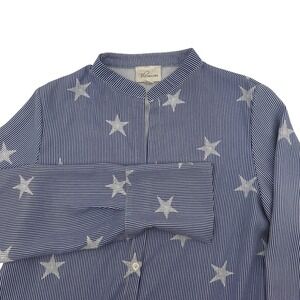 Blu Heaven Womens Blue White Striped Star Print Button Up Tunic Shirt Size M